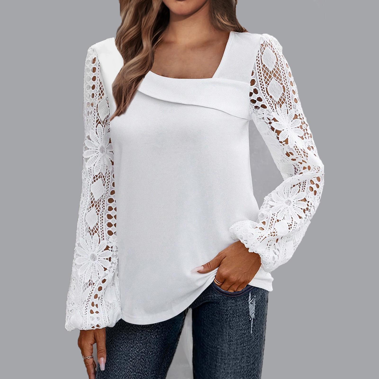 

Модные женские повседневные свободные кружевные футболки с длинными рукавами, летние топы, топы с принтом XXL белый