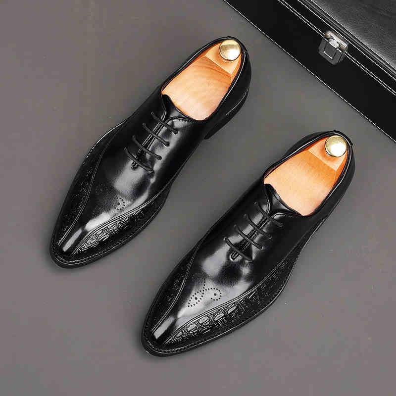 

Модный тренд Новые мужские остроносые туфли-броги на шнуровке, деловые, из смешанной лоскутной кожи, дизайнерские, обувь для выпускного вечера, свадьбы 38