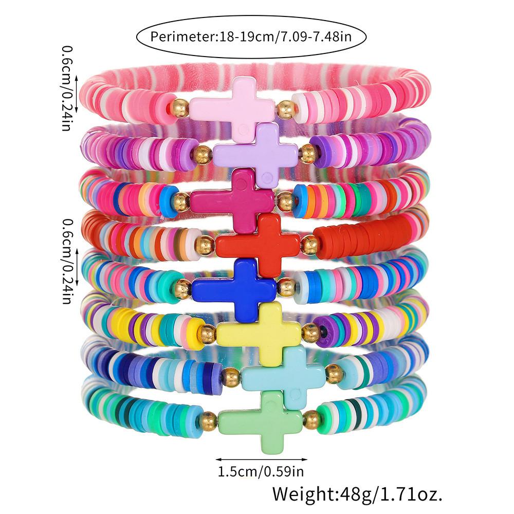 Bohemian Stil Bunt Polymer Clay Türkis Kreuz Armbänder Set Für Reise Souvenir