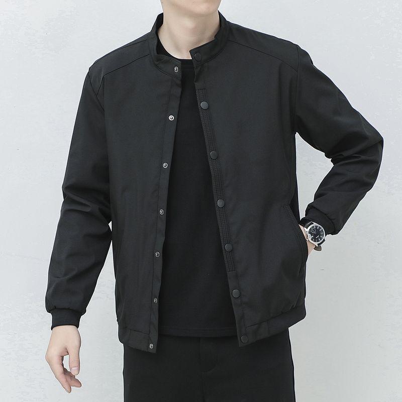 Spring and Autumn Seasons Thin Fashion Standing Collar Casual Loose Simple Solid Color Men's Long Sleeve Workwear Jacket