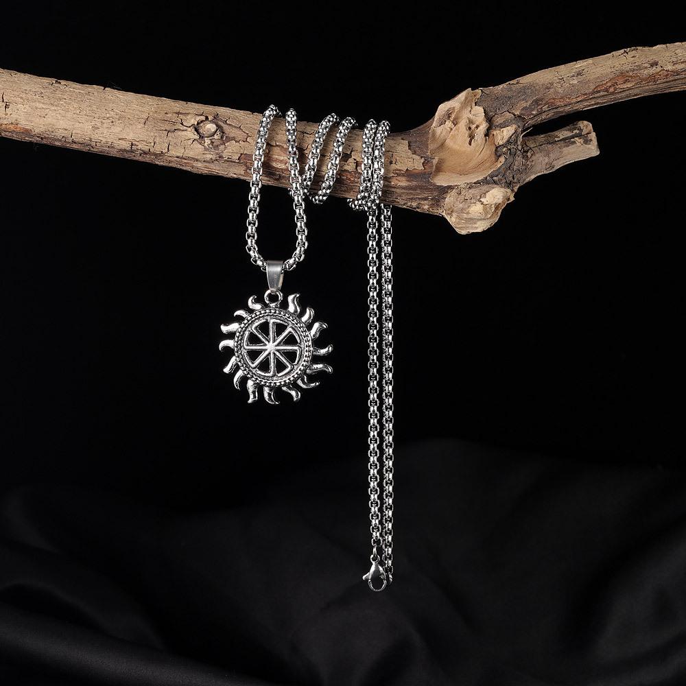 New Necklace Hollow Sun Men's Ins Trend Simple Versatile Slavic Pendant