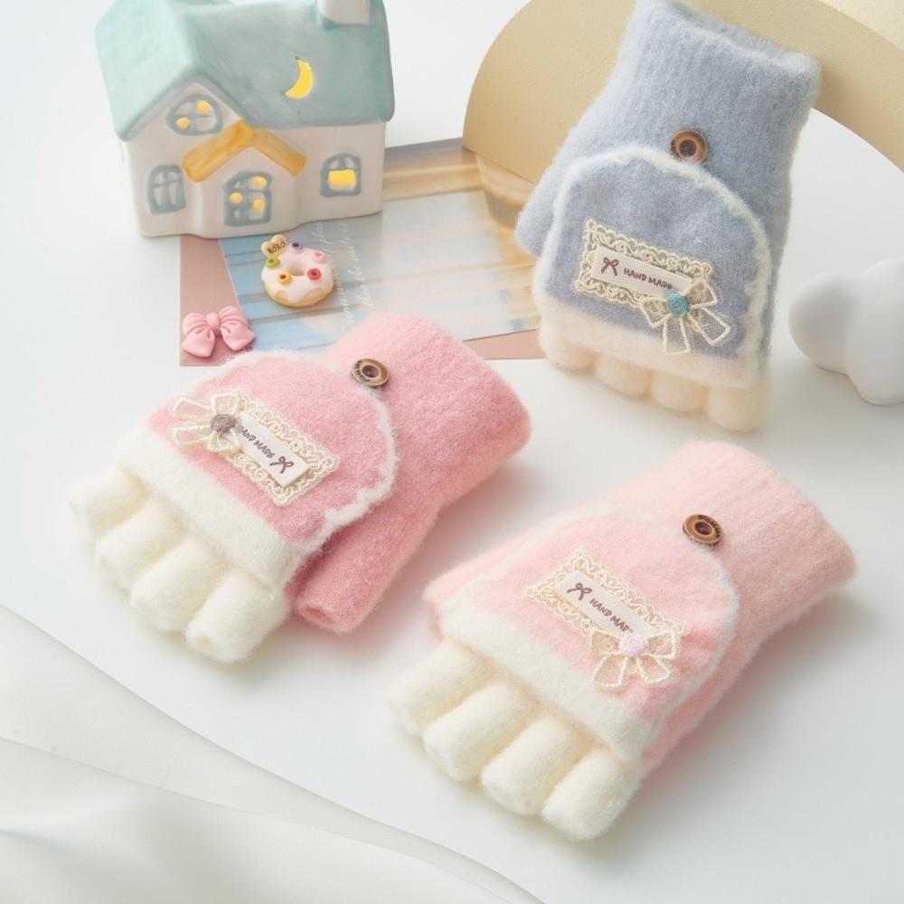 Soft Warm Kids Gloves Plush Writing Gloves Gifts Half Finger Mitten  for Girls Boys