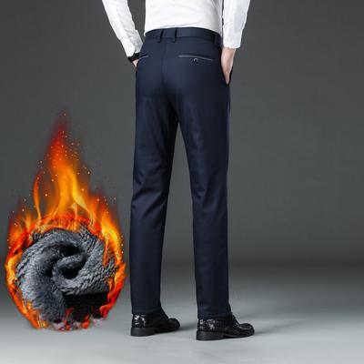3-Color Autumn And Winter New Style With Added Velvet And Thick Casual Pants For Men'S Business Straight Leg Slim Fit Warm Loose Fitting Trousers