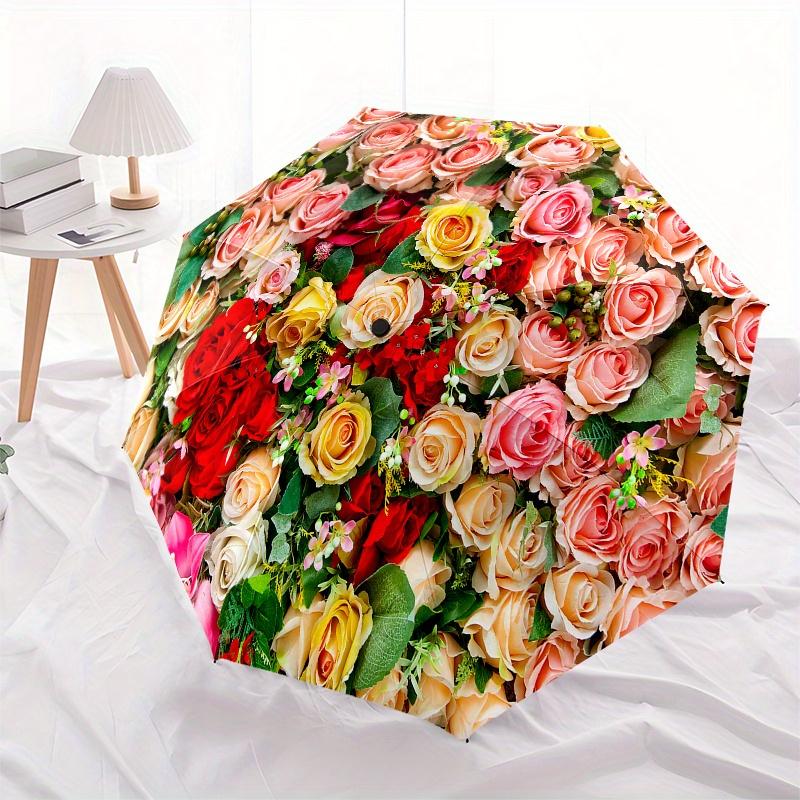 Colorful Rose Bouquet Wall Decor - Perfect for Any Occasion!Umbrella, Portable 3-Fold Umbrella for Men & Women,Christmas Gift ES303