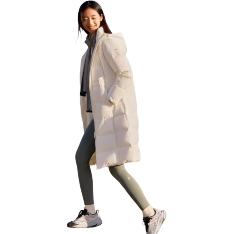Anta Training Series Three-Proof Mid-Length Waist-Defining Hooded Long Sleeve Down Jacket Women Outerwear Paper-White 962447905-1