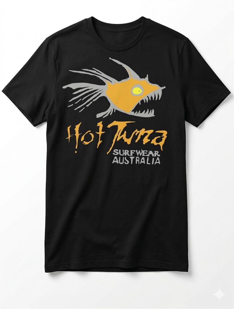 Men's Hot Tuna Surf Graphic T-Shirt - 100% Cotton, Black Casual Summer Tee