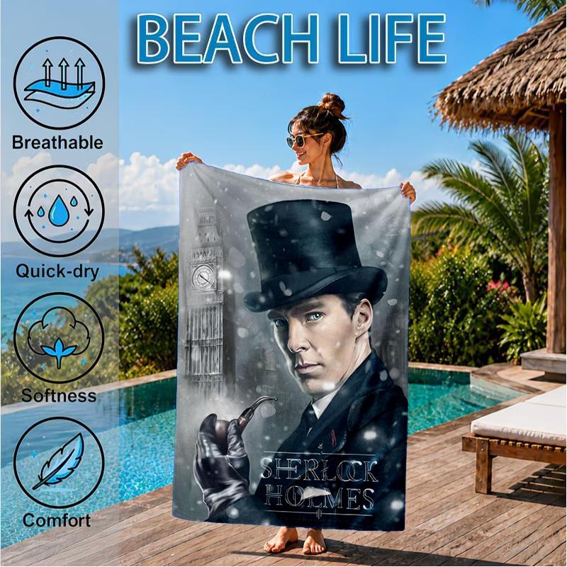Sherlock Victorian Mystery Beach Towel, Microfiber Beach Towel, Perfect For Pool, Beach, Travel, Home Decor Beach Party Fan Gifts
