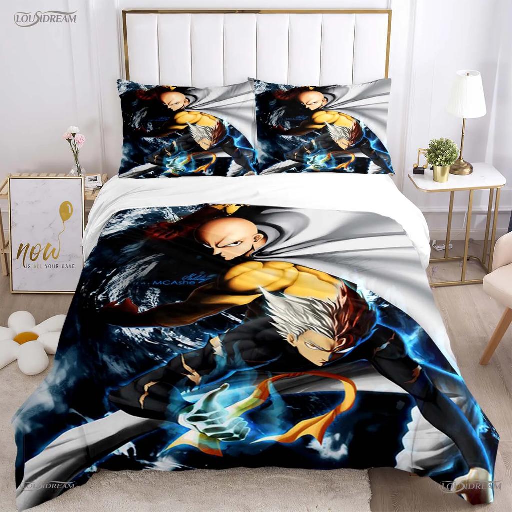 Casal One Punch Man All Season Duvet Cover Comforter Bedding Set Soft Quilt Cover and Pillowcases Teens Single/Double/Queen/King