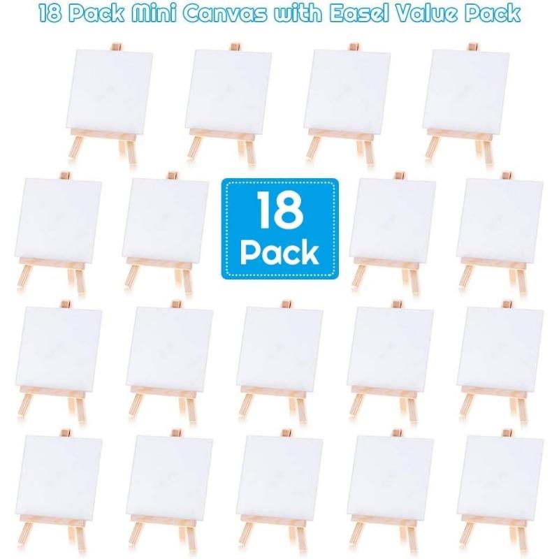 

Mini Canvases 18 Pack, Cridoz Small Painting Canvas with Mini Easel 4x4 Inches Art Canvases Painting Kit for Adult Acrylic Pouring Oil Water Color