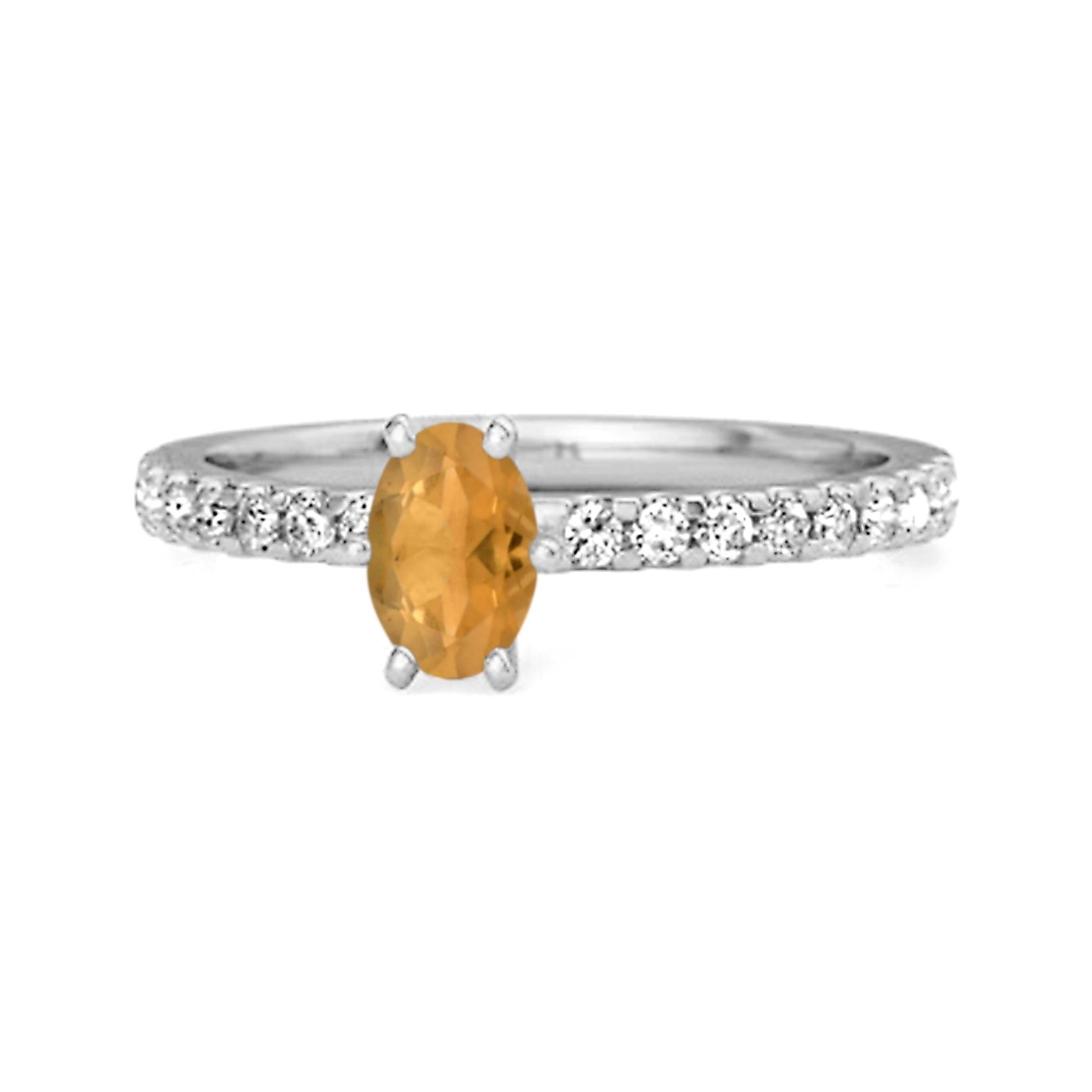 Citrine Oval Solitaire Ring- 925 Sterling Silver 7.5