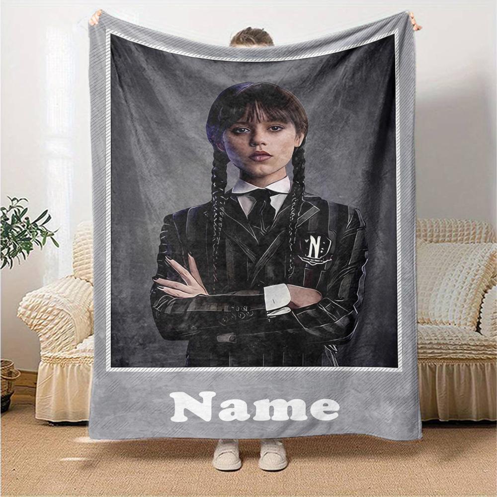 Custom Name Wednesday Theme Printed Blanket - Perfect for Couch, Bed, Travel & Outdoor Use | Machine Washable, Cozy & Durable.