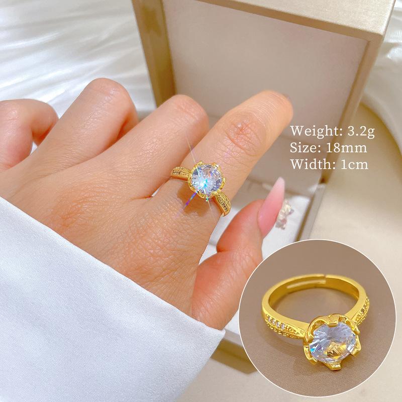 Echtgold-galvanisierter offener Ring, Zirkon-Licht-Luxus-Personalisierter Ring, Zeigefingerring, Derselbe schlichte und kalte Stil