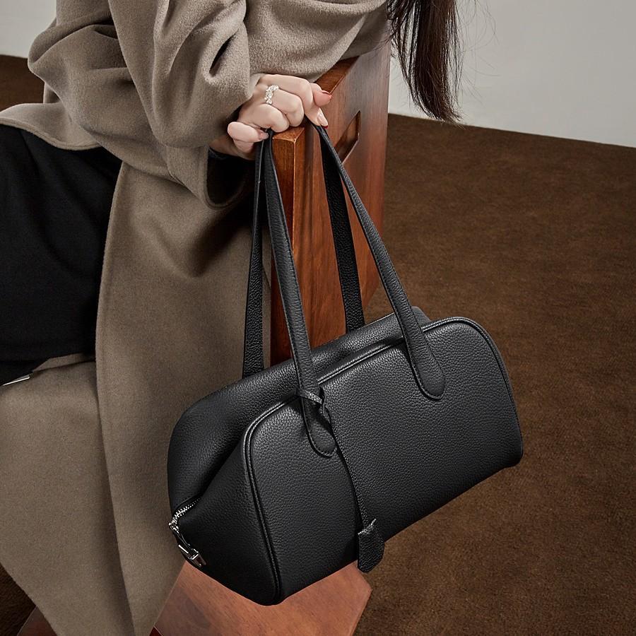 First Layer Cowhide Tote Bag Hobo Armpit Bag Simple Fashion Bucket Bag Shoulder Messenger Bag Women'S Winter