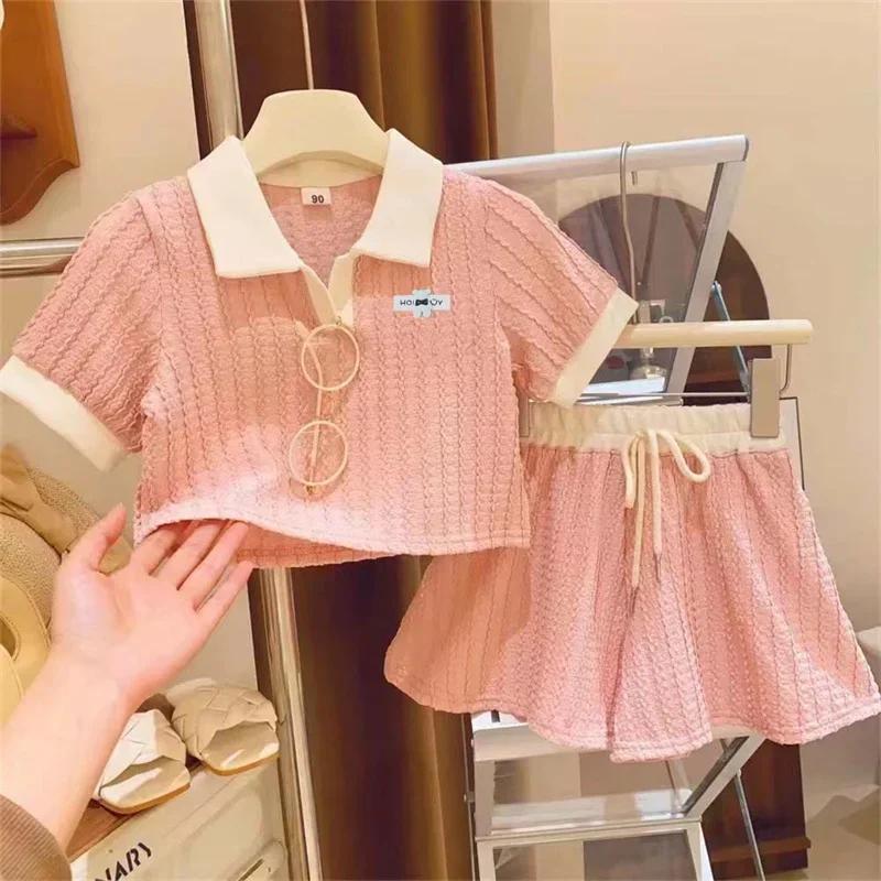 Set di vestiti carini e dolci per bambine, per bambini, casual, a maniche corte, con pantaloni, estate, nuovi bambini, comodi, moda, abbigliamento sportivo 2-10 anni