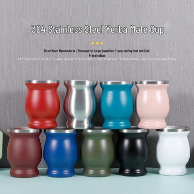 Argentinian Gourd-Shaped 8oz Mate Cup - Stainless Steel, Insulated, Portable for Outdoor Travel.