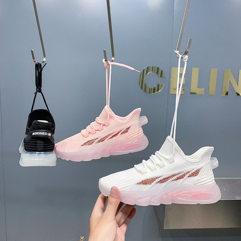 2025 new women's sports shoes shallow mouth low-top single shoes live drainage spot flying woven mesh soft sole trendy shoes