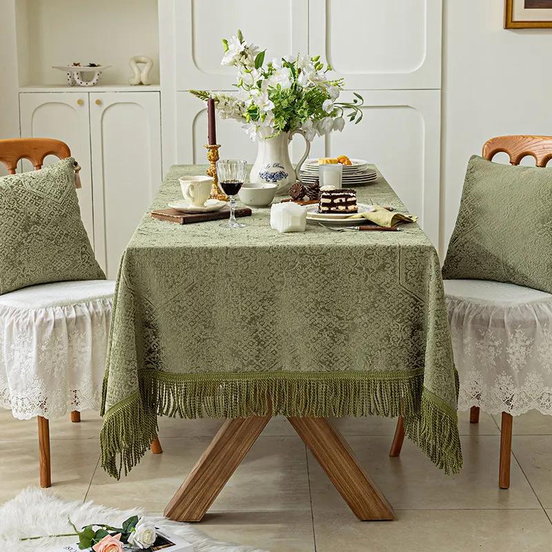 Eifloy Luxury Green Textured Table Cloth Rectangular Square For Party With Tassels Dining Coffee Table Cover Drop Shipping