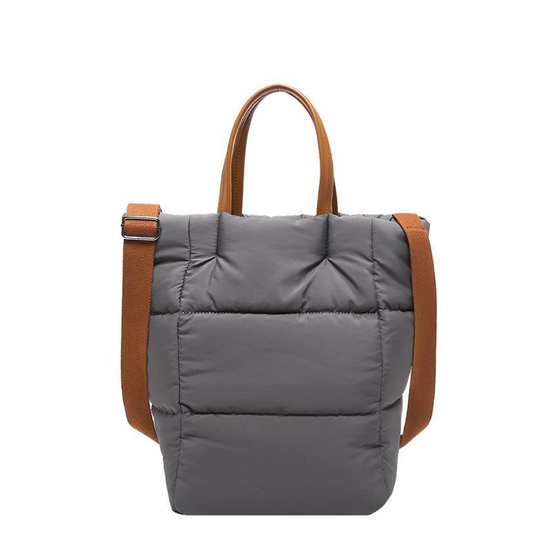 Осенне-зимняя мягкая сумка-мешок из нейлона и хлопка, женская модная сумка-тоут, простая швейная линия, сумка-мессенджер через плечо 22.5*19*31.5 серый