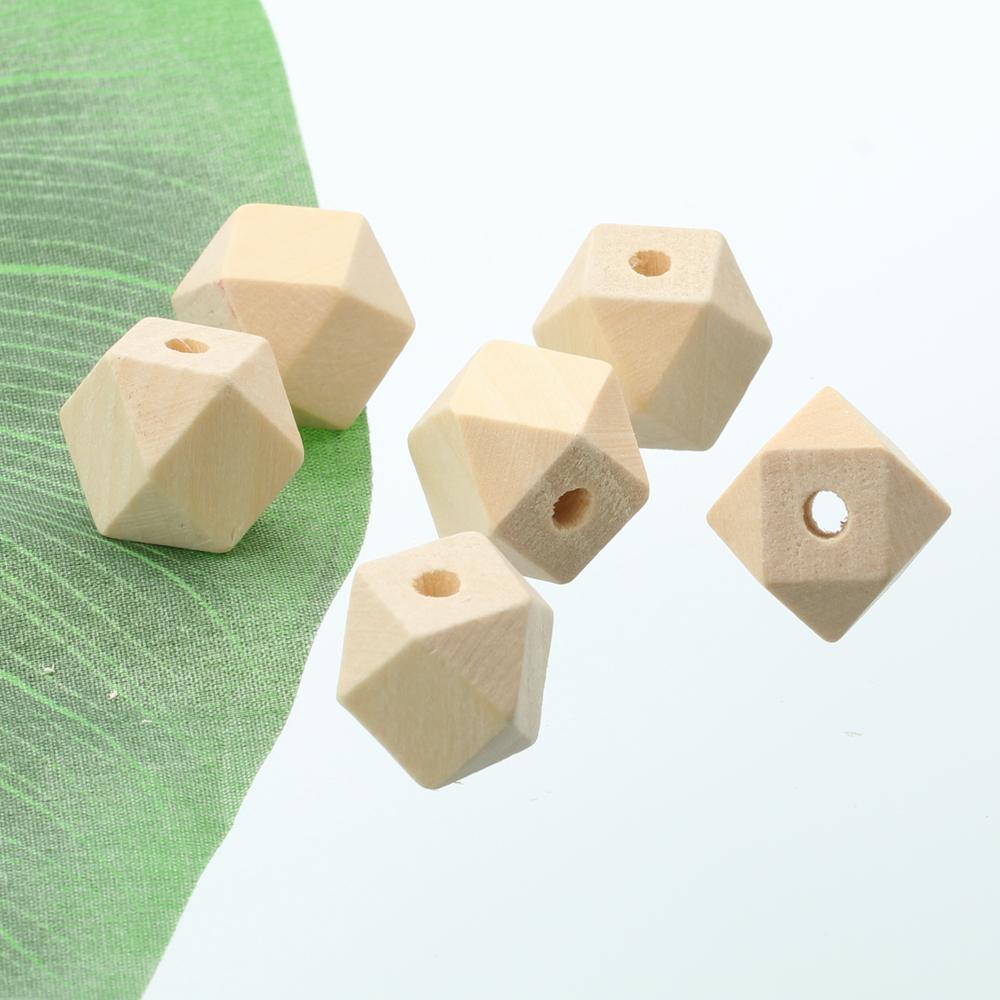 10pcs/20pcs Polygon Shape Natural Wood 10mm 12mm 14mm 16mm 20mm 25mm 30mm Loose Beads for DIY Crafts Woodcraft Jewelry Bracelet Making Accessories