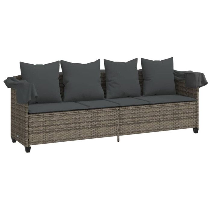 VidaXL Chaise Longue avec Auvent et Coussins, Siège avec Dossier, Transat avec Housse Jardin Terrasse Patio, Moderne, Gris 368355