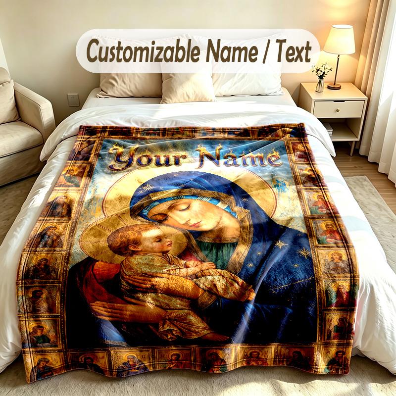 Virgin Mary Theme Custom Blanket Personalized Name & Text Customized Soft Warm Throw Blanket Home Decor