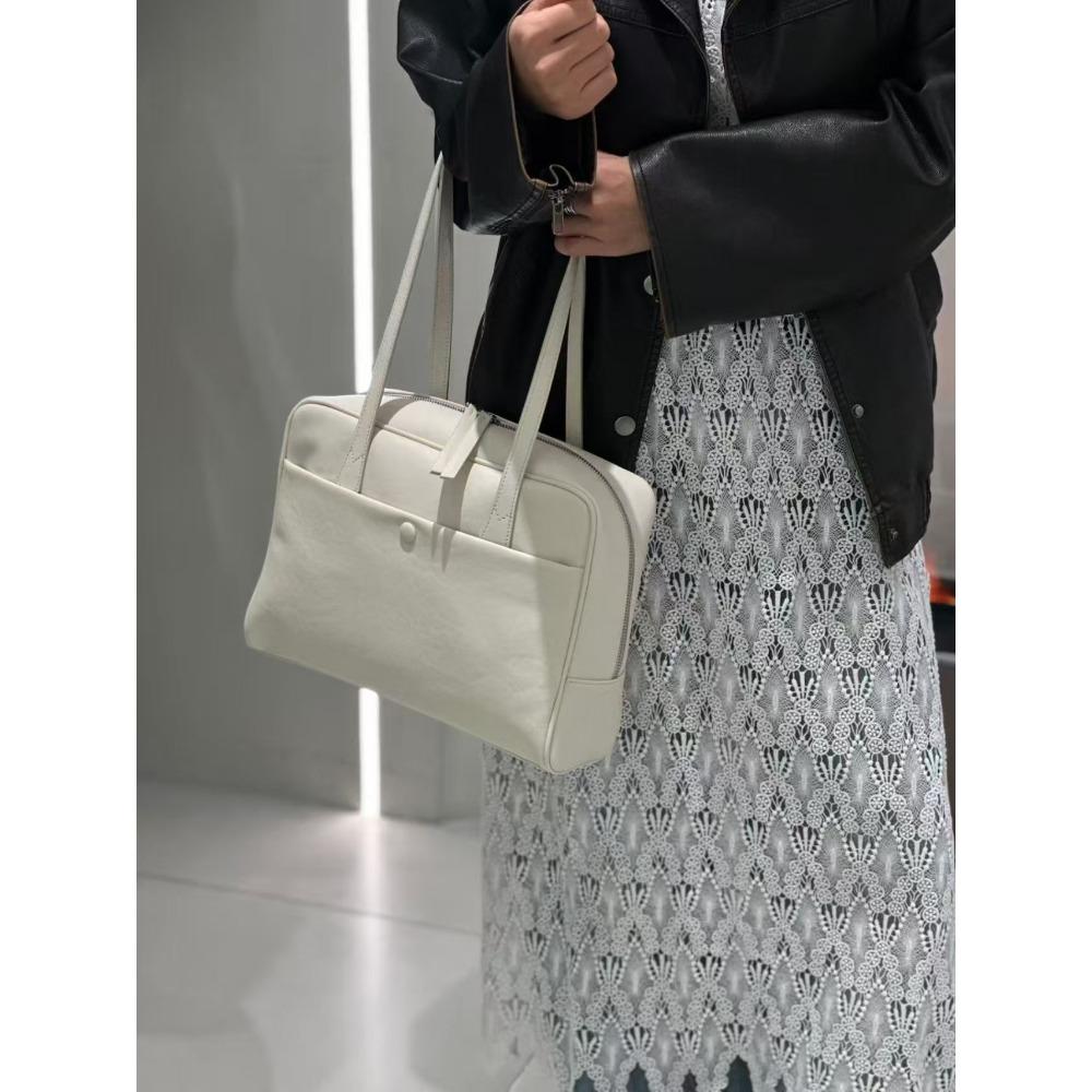Retro makeup bag, genuine leather women's bag, large-capacity commuting hand-held armpit bag, single-shoulder crossbody bag