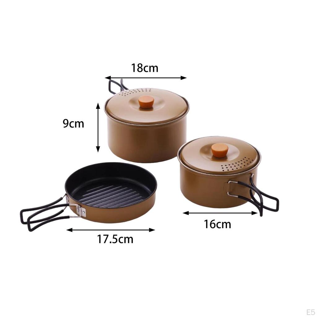 3 Pieces Camping Cooking Set Cookware Pots and Pans for Campfire