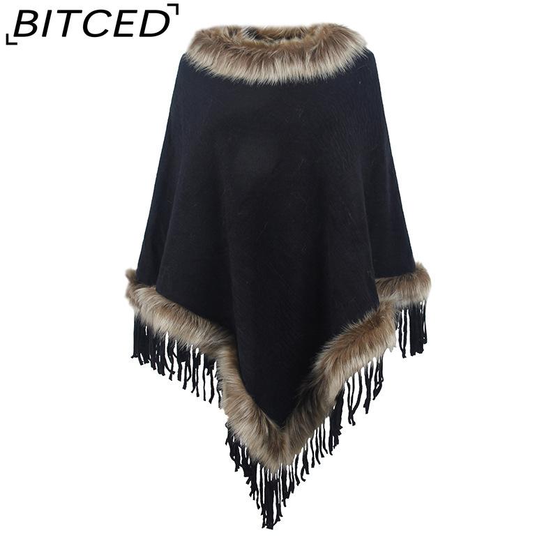 BITCED Knitted Fringe Cape for Women - Autumn/Winter Solid Colour Oversized Pullover Shawl Coat
