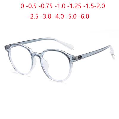 Transparent Blue Frame Blue Light Blocking Round Minus Diopter Glasses Prescription 0 To -6 0