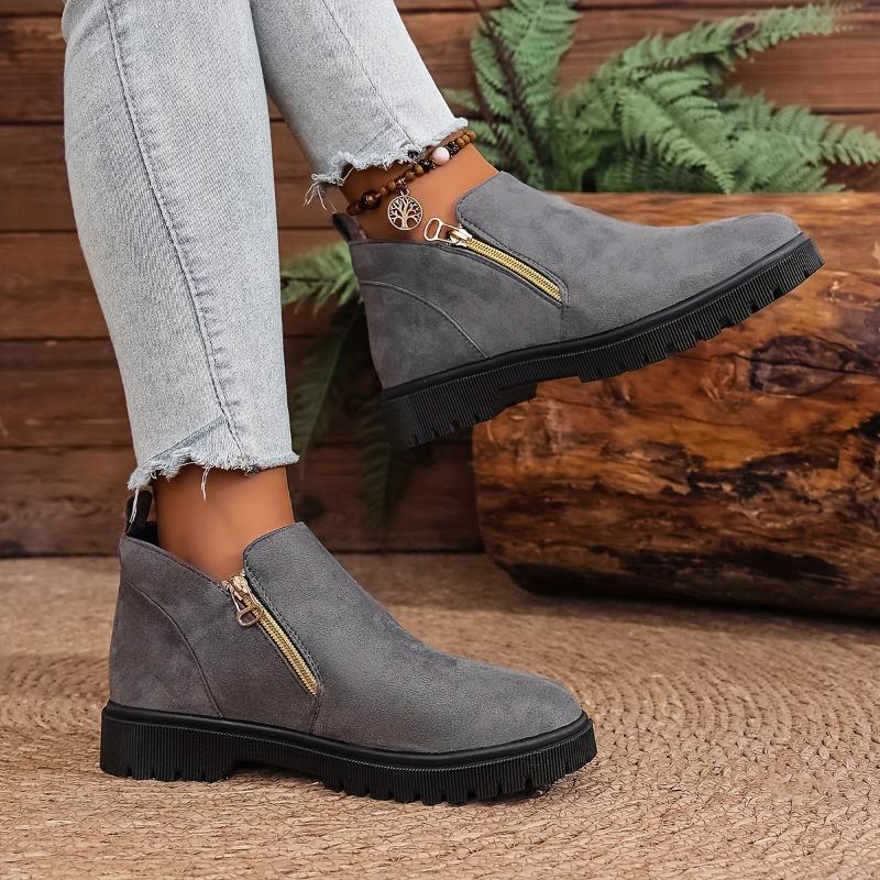 Dark Space Gray Women'S Ankle Boots, Suitable for 11 Festivals, Lace-Up Round Toe Casual Sneakers, Faux Cover Fabric with Lining and Insole