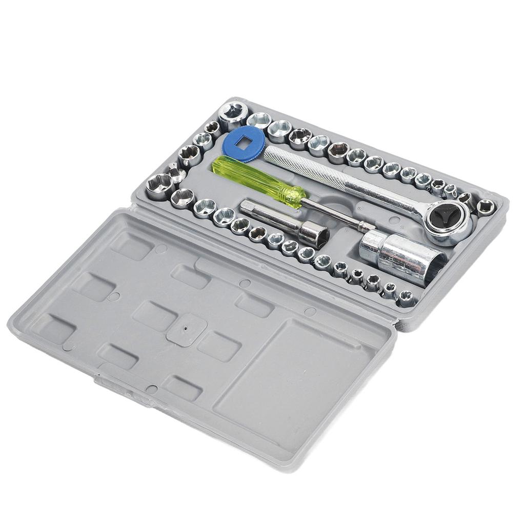 40Pcs Ratchet Wrench Socket Wrench Steel Screwdriver Tool Set Kit for Repair Maintenance