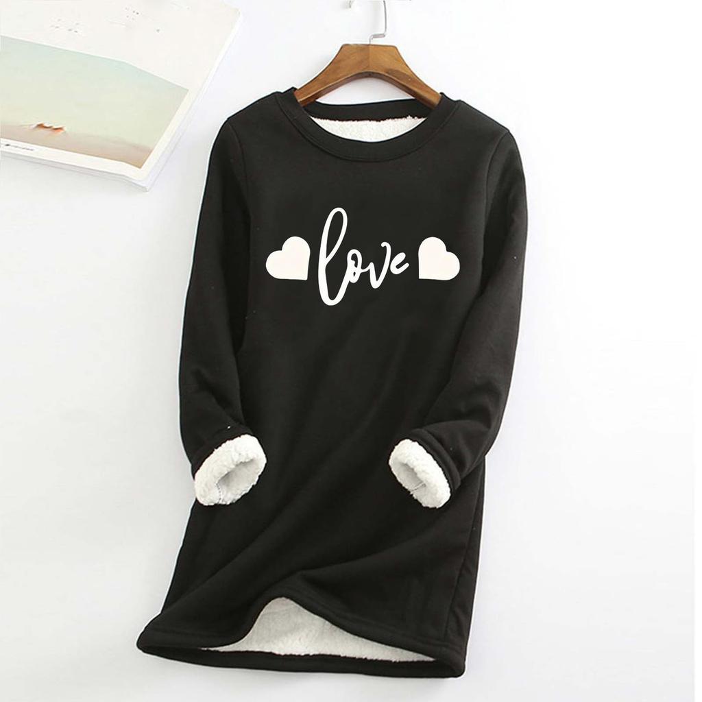 Women's Round Neck  Print Thickened Plush Cashmere Warm Long Top