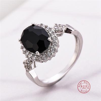 Jewelry  Silver Color Stackable Ring Round Black CZ Crystal Finger Rings for Women Wedding Party Bague Bijoux