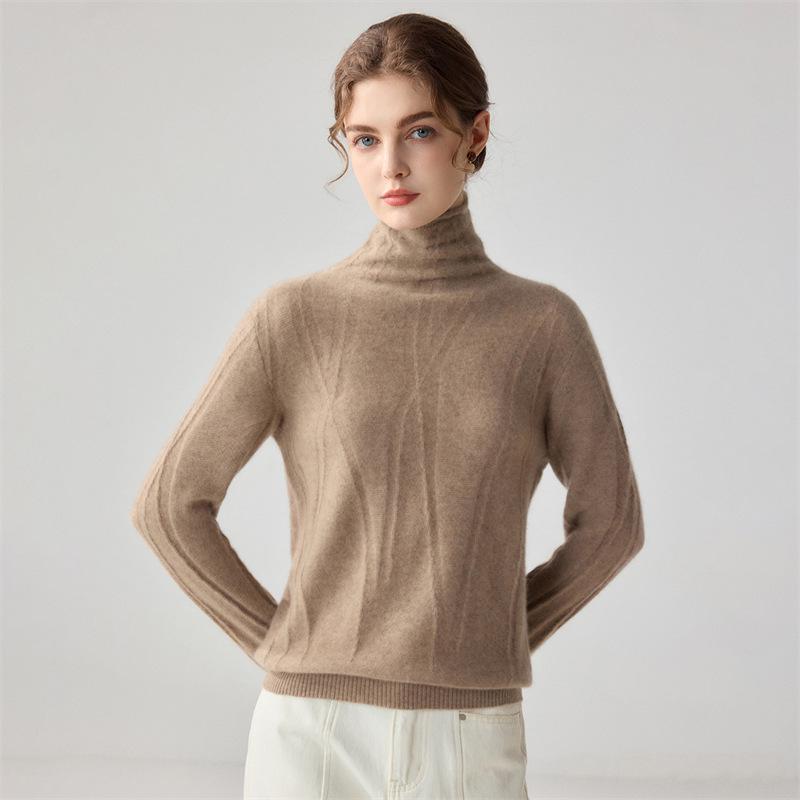 Women's Soft Twill Cable Knit Cashmere Mock Neck Sweater - Warm Long Sleeve Base Layer Knitwear