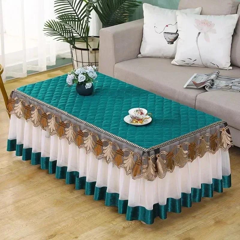Pastorale Kantrand Koffietafelhoes Verdikt Stofdicht Antislip Koffietafel Set Bruiloft Woonkamer Decoratief Tafelkleed 110x55x40cm 1pcs