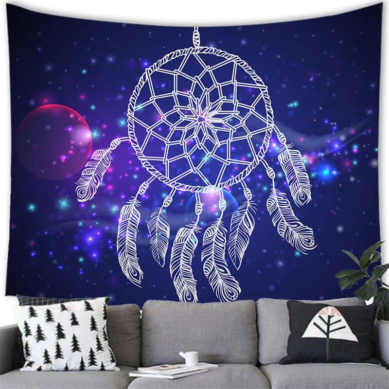 Bohemian Dream Catcher Tapestry Psychedelic Feathers Occult Decor Bedroom Hippie Wall Carpet Beach Towel Decoration for Home