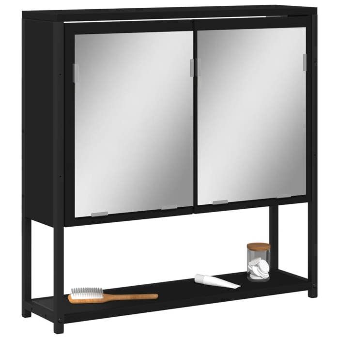 VidaXL Bathroom Mirror Cabinet, Wall-Mounted Toilet Cupboard with Mirror, Storage Furniture, Modern, Black Wood 842421