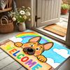 Cartoon Canine Illustration Doormat Sky Blue White Rainbow Polyester Hand Wash Only 80x50cm Decorative Use