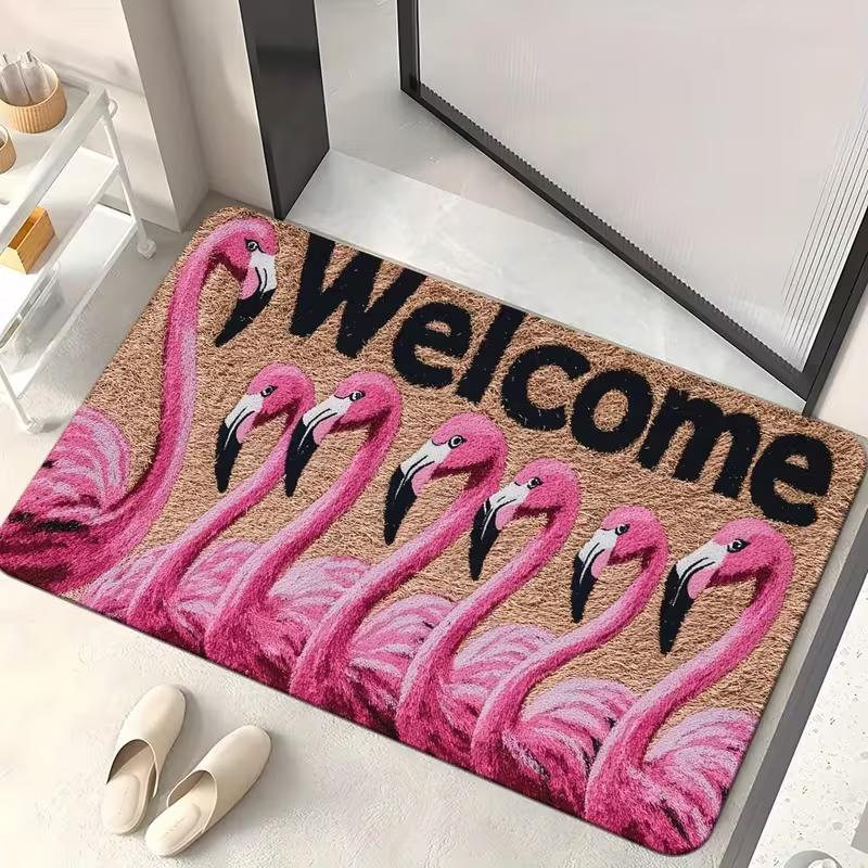 

Welcome Door Mat Flamingo Pattern Floor Mat Perfect for Doors Bathrooms Living Rooms Laundry Rooms Home Decor Seasonal Gifts 40cm x 60cm