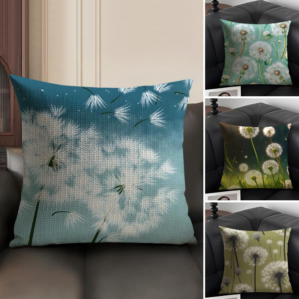 Dandelion Fashion Cushion Cover Natural Linen Organic Fabric DoubleSided Printing Sofa Home Decor Gift Pillow Case