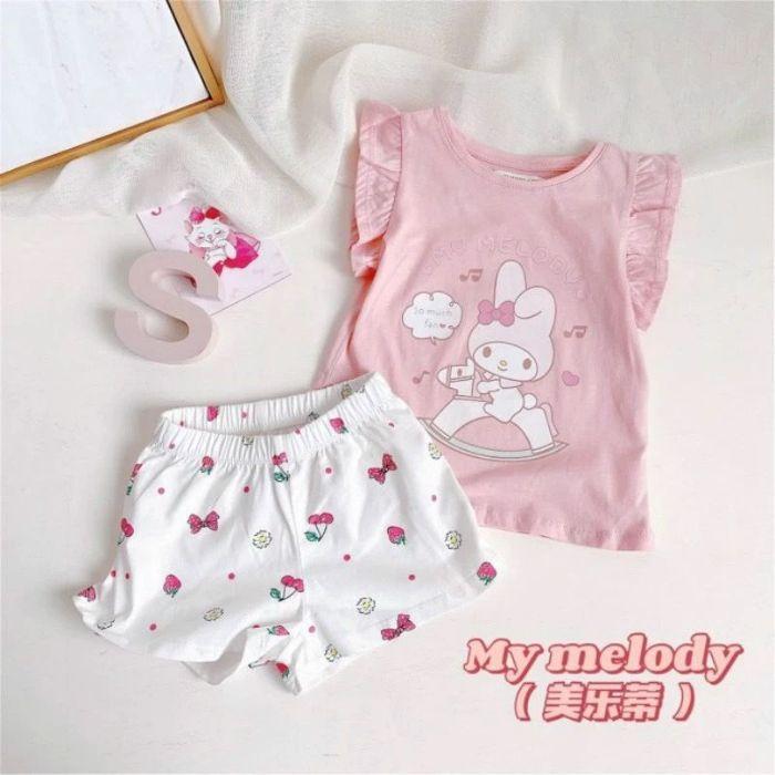 Girls Summer Cartoon Short Sleeve 2 Piece Pajama Set Cute and Stylish