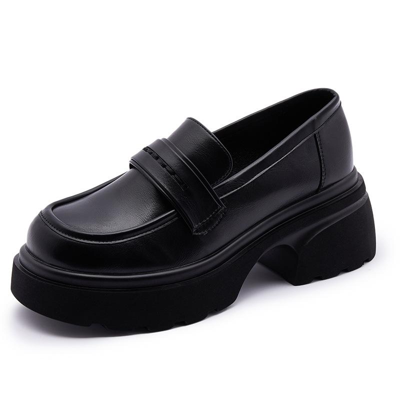 Small leather shoes women's 2025 autumn new British style platform muffin loafers women's black college style foot shoes