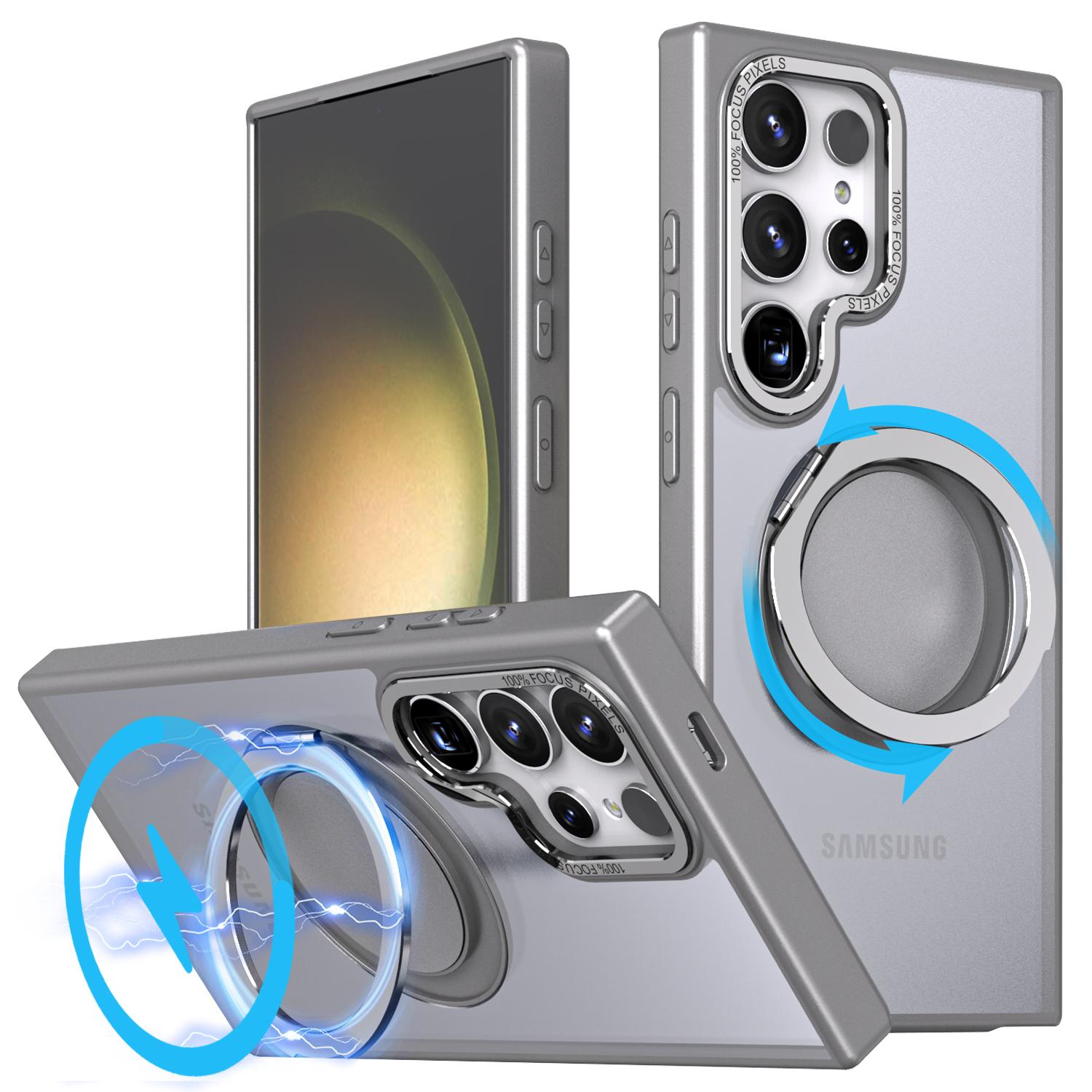 

For Samsung Galaxy S24 Ultra Case Magnetic Phone Cover Rotary Ring Kickstand Titanium Grey