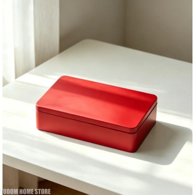 Desktop Collectible Metal Tin Box, Large Rectangular Storage Container for Cookies, Postcards and Small Sundries