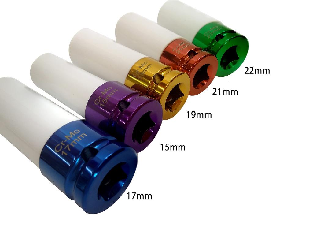 Nusssatz für Aluminium-Schlagschrauber Radmutter und mit Schutzkappen 1/2" Räder, kompatibel, dünnwandige Nüsse, 15mm, 17mm, 19mm, 21mm, 22mm,