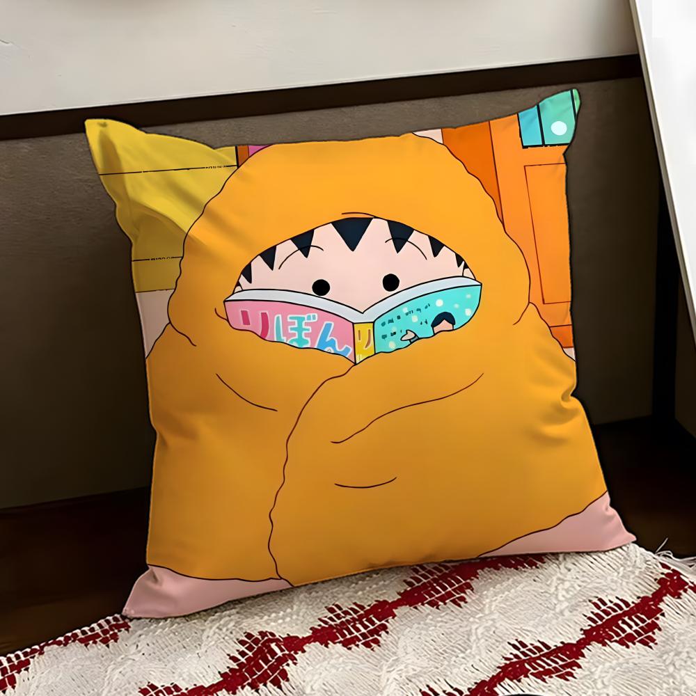 Cute anime CChibi MMaruko Chan Cushion Cover Reversible Soft Durable Pillow Cover Home  Car MultiScene Use for Daily Comfort