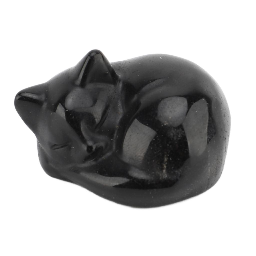 Cat Crystal Statue Compact Multifunctional Cute Crystal Sleeping Cat Decoration for Home Obsidian (Black Stone)