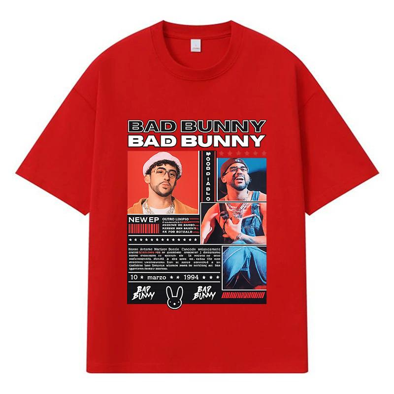 2026 Bad Bunny Printed Graphic Streetwear Y2k Harajuku Clothes 100% Cotton T Shirt Casual Oversized Summer Men T-shirt