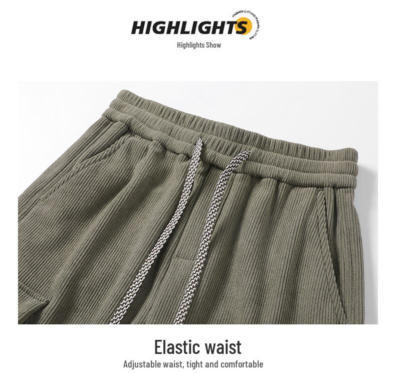 Men's Winter Corduroy Work Pants: Fleece-Lined, Thick, Loose, Wide-Leg, Straight Casual.