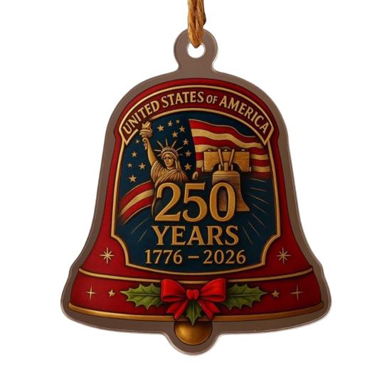 U.S. 250th Anniversary Bell Ornament Commemorative Doorbell of The United States Christmas Tree Hanging Ornament Patriotic Gifts for Collectors